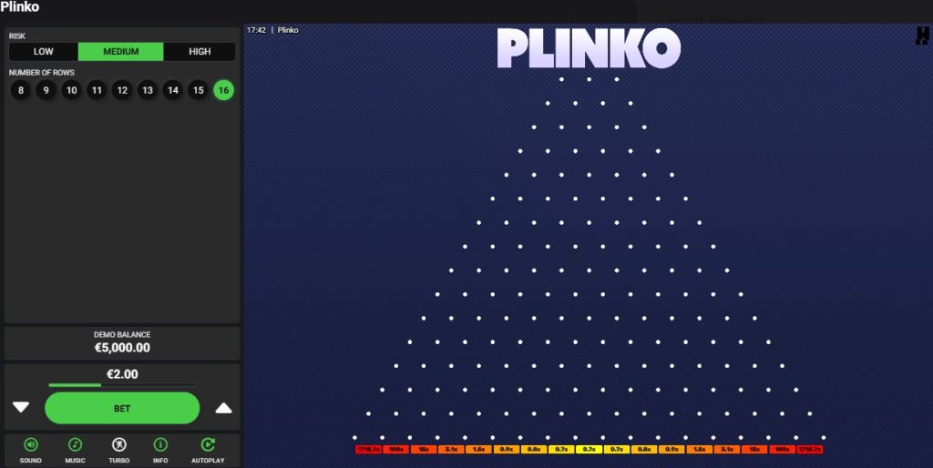 Hacksaw Gaming Plinko Spielfeld Screenshot