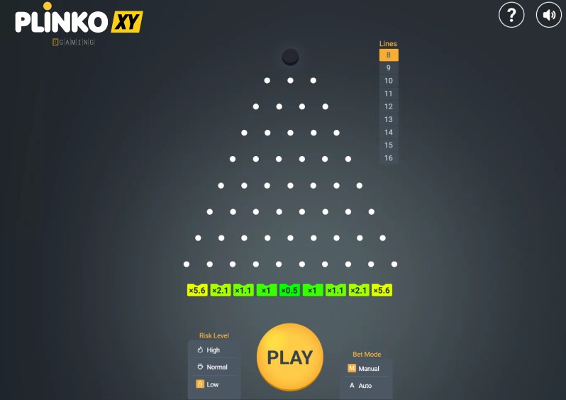 Plinko XY von BGaming Spielfeld mit Multiplikatoren 