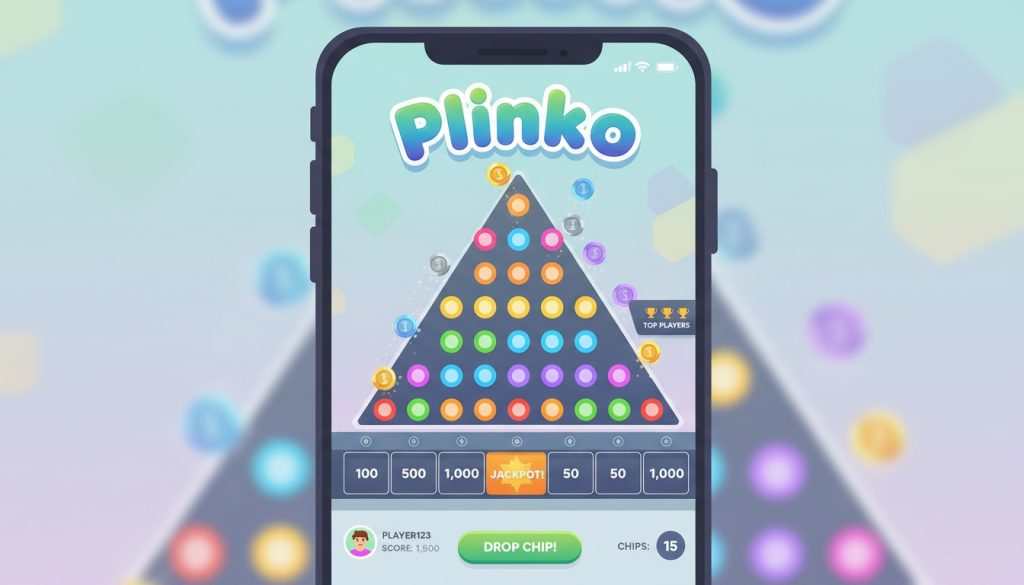 Plinko App Schweiz Interface mit Kugel und Gewinnmultiplikatoren